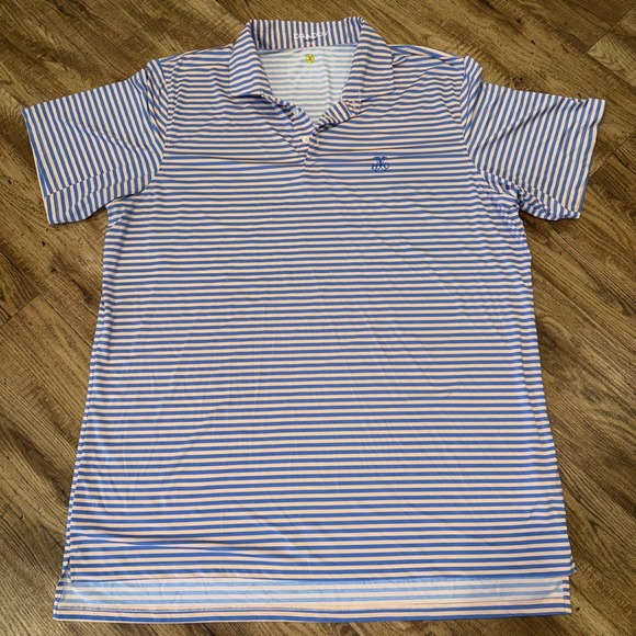 Yeaman's Hall Club B Draddy Sport Golf Shirt Peach Stripe XXL Top 100 Courses - Picture 3 of 12